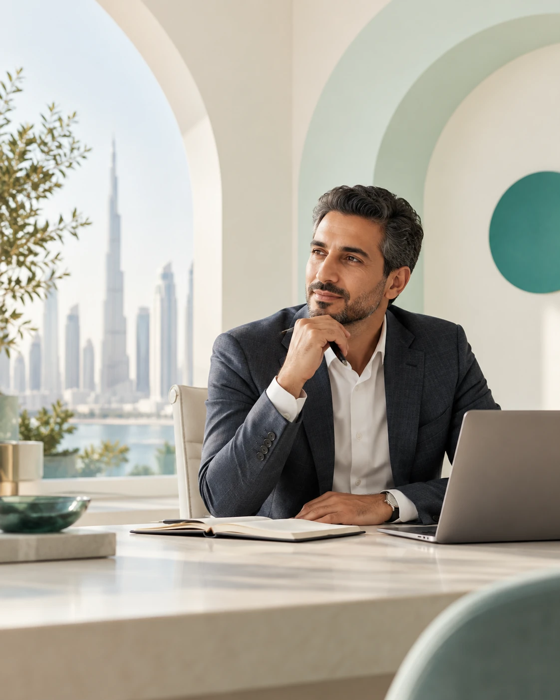 Financial-services professional in a contemporary Dubai office